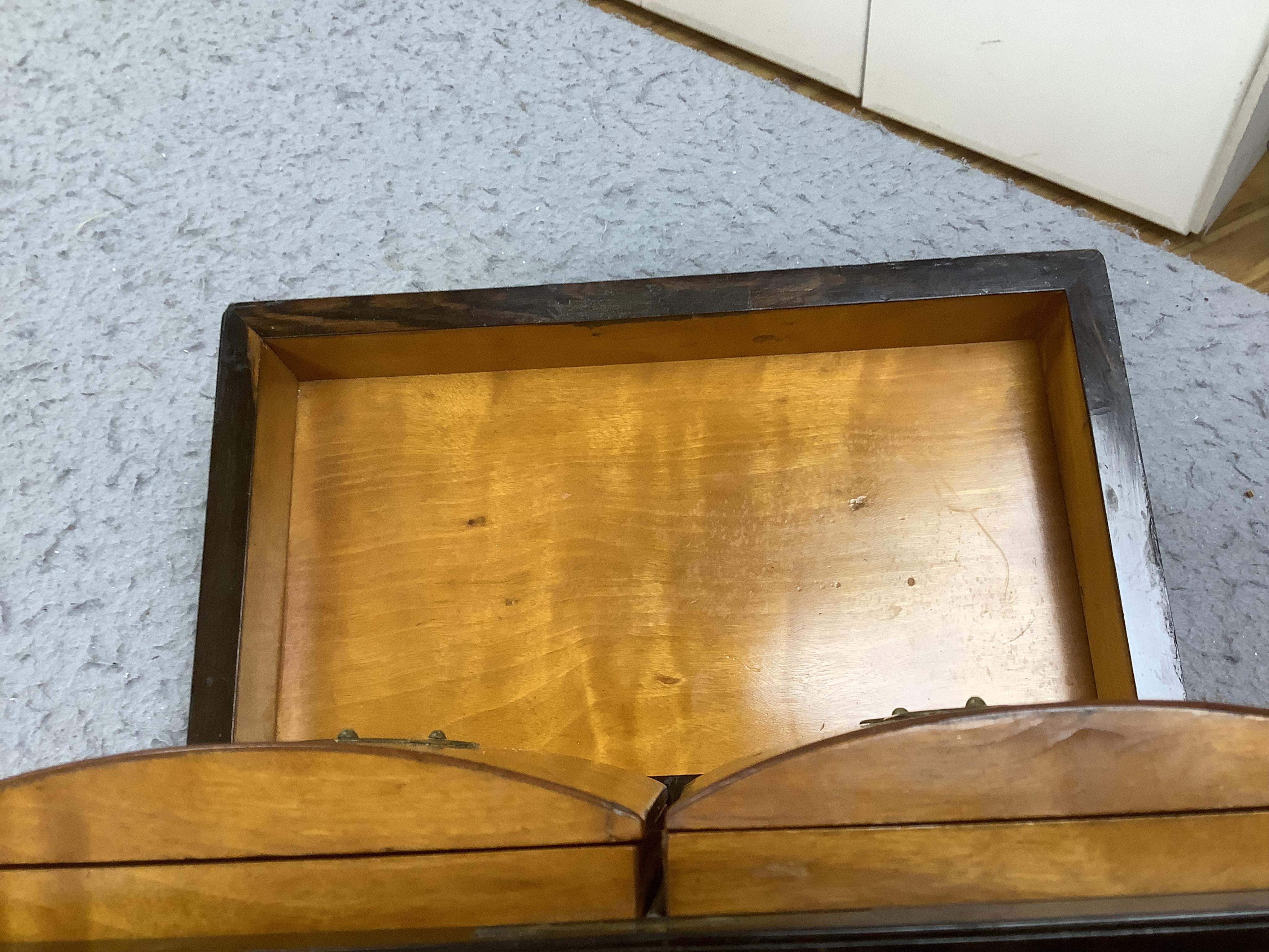 An early 19th century brass inlaid coromandel tea caddy with birch lining, 25cm wide. Condition - fair